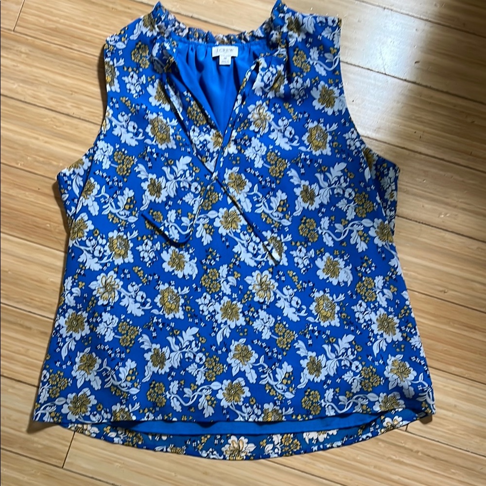 JCrew Floral ruffle tie-neck sleeveless top Size M